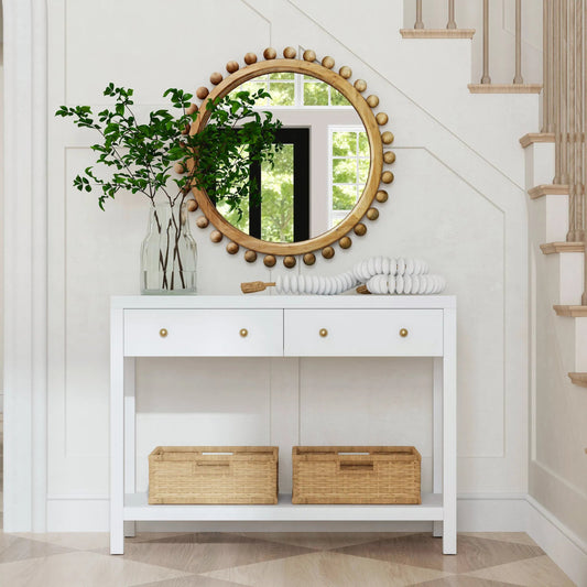 Nora 2 Drawer Console Table by Butler Specialty Company in white. Made from acacia wood, acacia veneer, solid pine, mdf in a unique style.