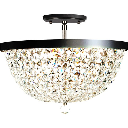 Crystal Baller 3 Light Leaded Crystal Empire Semi-Flush Mount by Varaluz in bronze. Made from steel, crystal in a unique style.