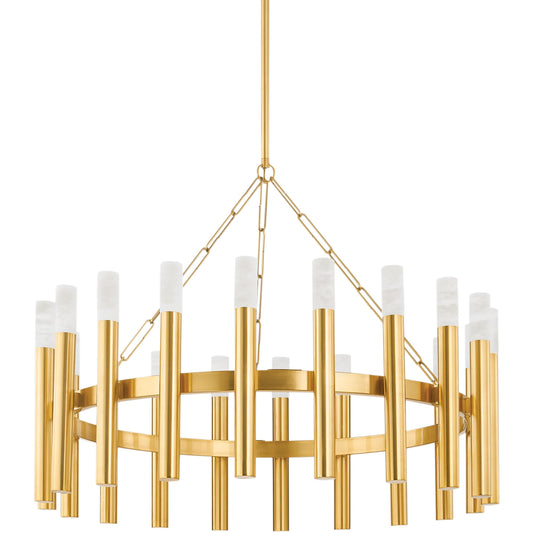 Pali 20-Light Chandelier by Hudson Valley in aged brass. Made from steel, brass in a unique style.
