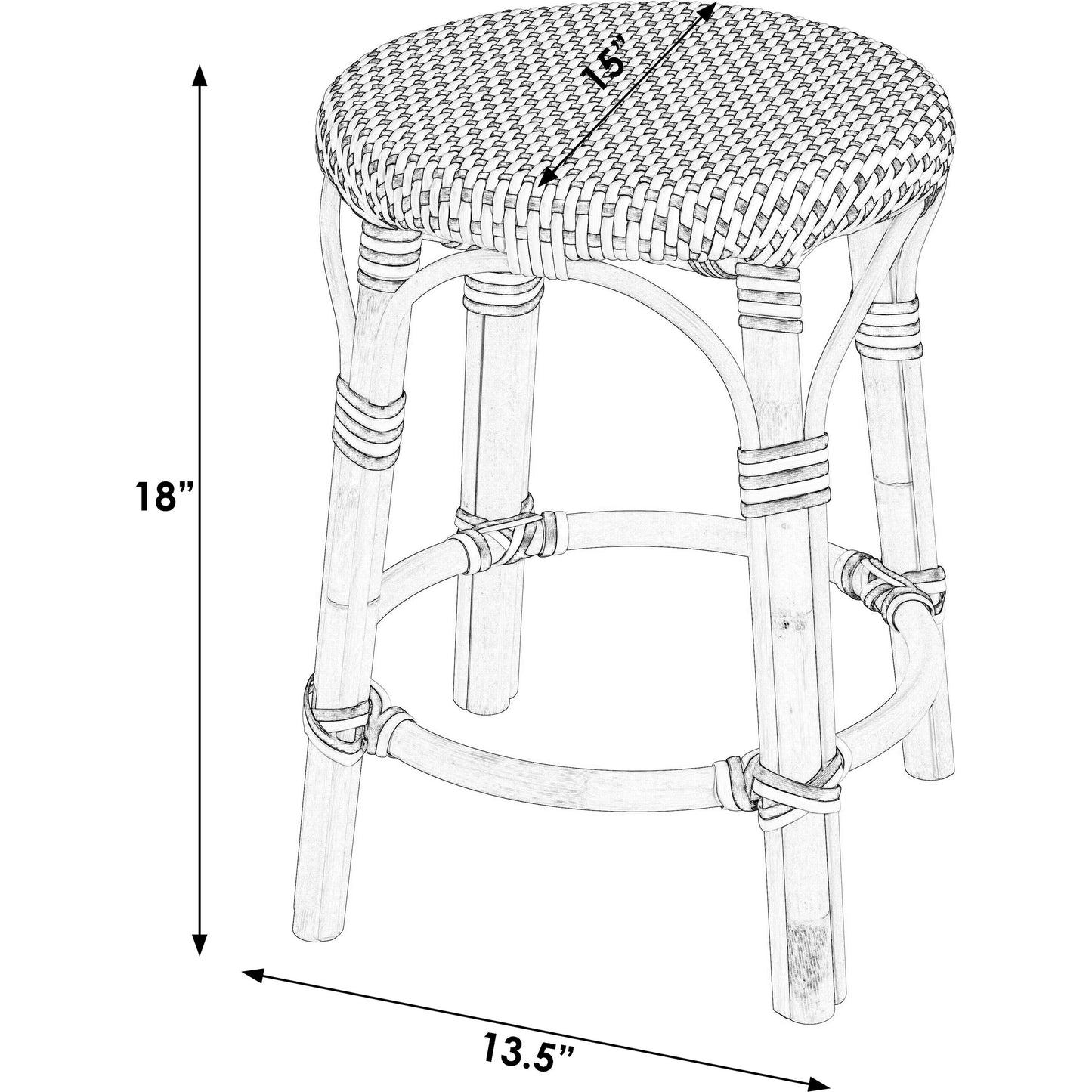 005 SI-2077841 | Additional Silo | Tobias Rattan Round 18" Stool by Butler Specialty Company. Made from rattan: 60%, polyurethane synthetic rattan (pe): 40% in a coastal style.