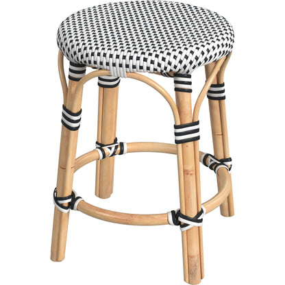 Tobias Rattan Round 18" Stool by Butler Specialty Company. Made from rattan: 60%, polyurethane synthetic rattan (pe): 40% in a coastal style.