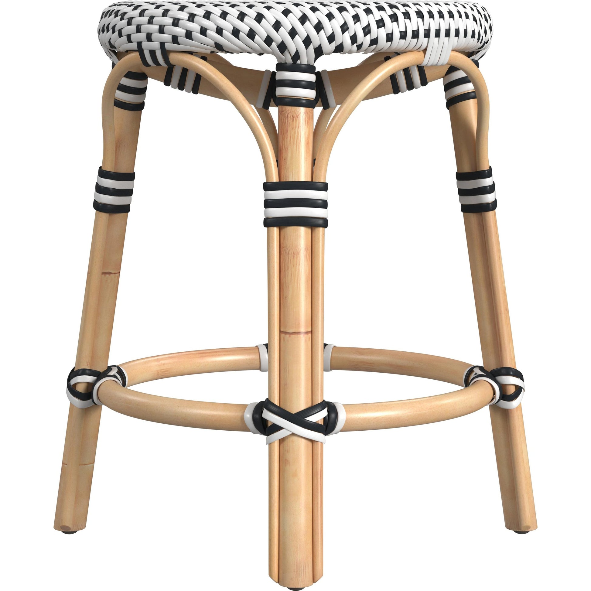 Tobias Rattan Round 18" Stool by Butler Specialty Company. Made from rattan: 60%, polyurethane synthetic rattan (pe): 40% in a coastal style.