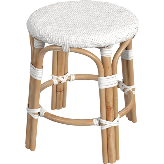 Tobias Rattan Round 18" Stool by Butler Specialty Company. Made from rattan, polyurethane synthetic rattan in a coastal style.