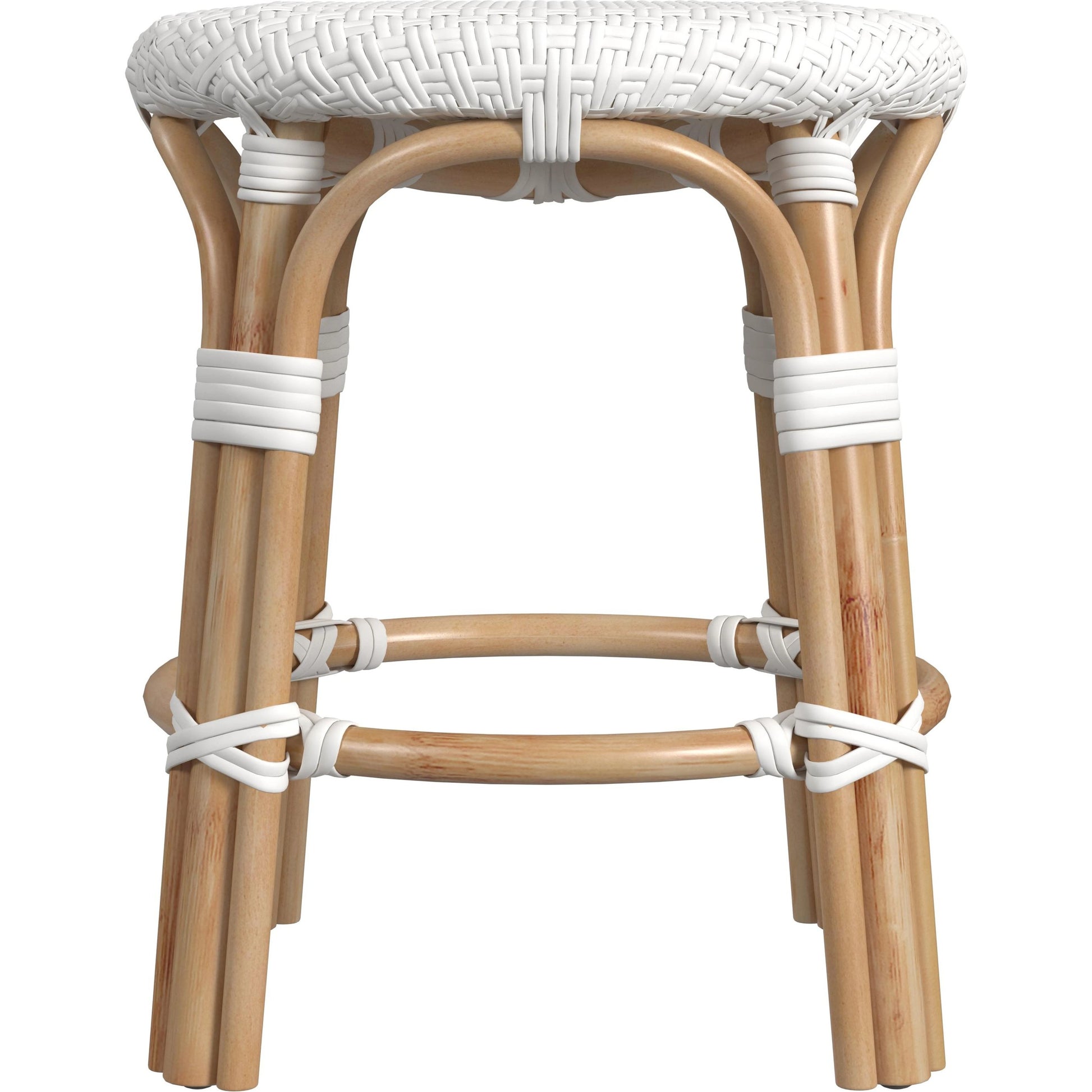 Tobias Rattan Round 18" Stool by Butler Specialty Company. Made from rattan: 60%, polyurethane synthetic rattan (pe): 40% in a coastal style.