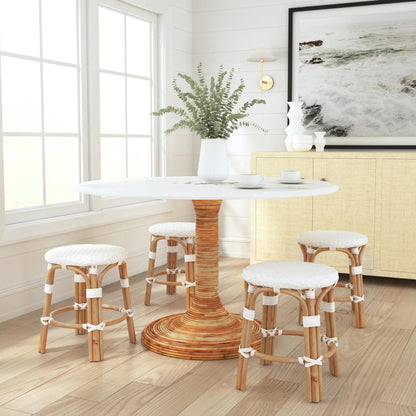 Tobias Rattan Round 18" Stool by Butler Specialty Company. Made from rattan: 60%, polyurethane synthetic rattan (pe): 40% in a coastal style.