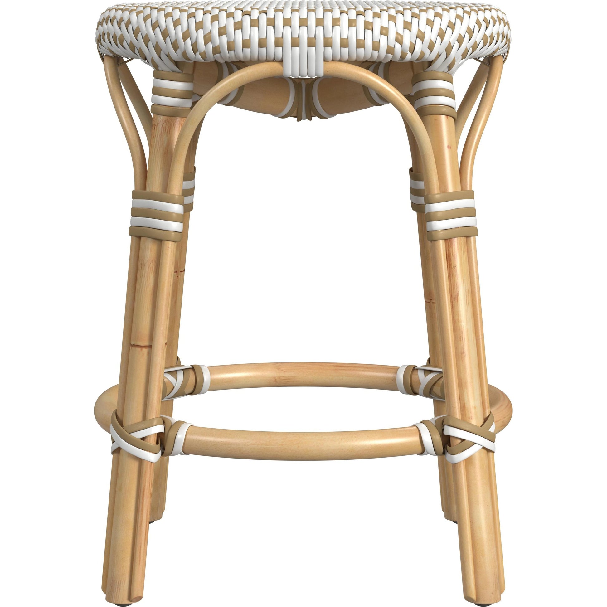 Tobias Rattan Round 18" Stool by Butler Specialty Company. Made from rattan: 60%, polyurethane synthetic rattan (pe): 40% in a coastal style.