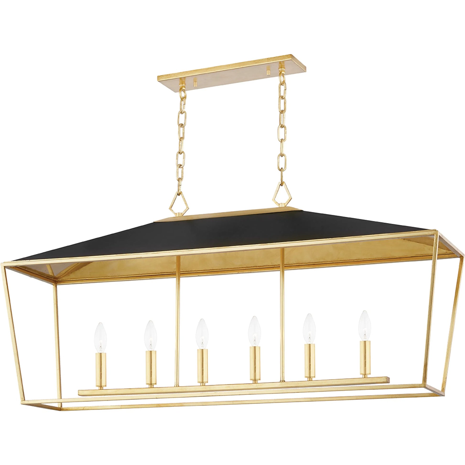 Paxton 6 Light Island Light by Hudson Valley in gold leaf, black. Made from steel in a modern style.