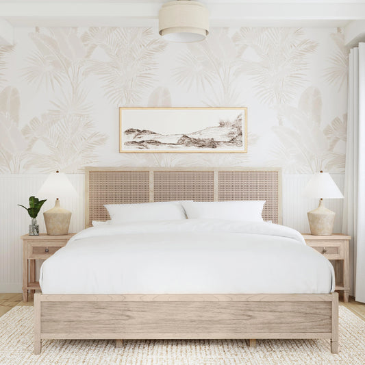 Flagstaff Bed by Butler Specialty Company in desert sand. Made from mindi wood, mindi veneer, mdf, cane in a cottage & farmhouse style.