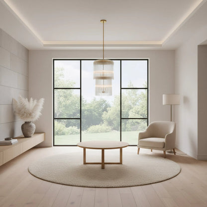 Lila 6 Light Pendant by Varaluz in bronze. Made from steel, crystal in a unique style.