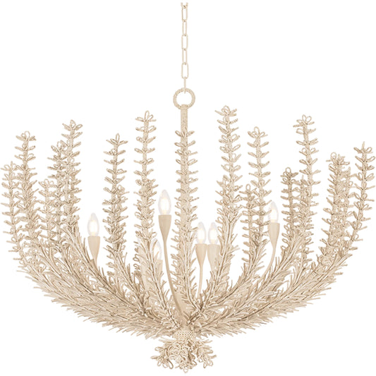 Pedrillo Chandelier by Corbett in cream plaster. Made from coco beads, natural woven in a unique style.