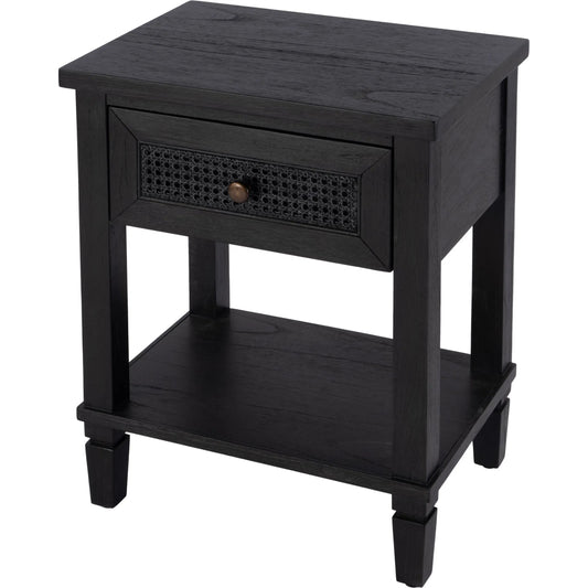 Flagstaff 1 Drawer Nightstand by Butler Specialty Company in black. Made from mindi wood, mindi veneer, mdf, cane in a unique style.