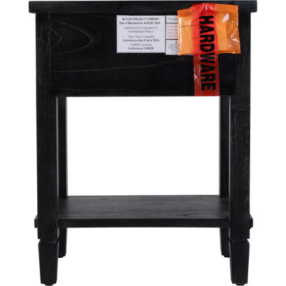 Flagstaff 1 Drawer Nightstand by Butler Specialty Company in black. Made from mindi wood: 70%, mdf: 25%, rattan weave cane: 5% in a unique style.
