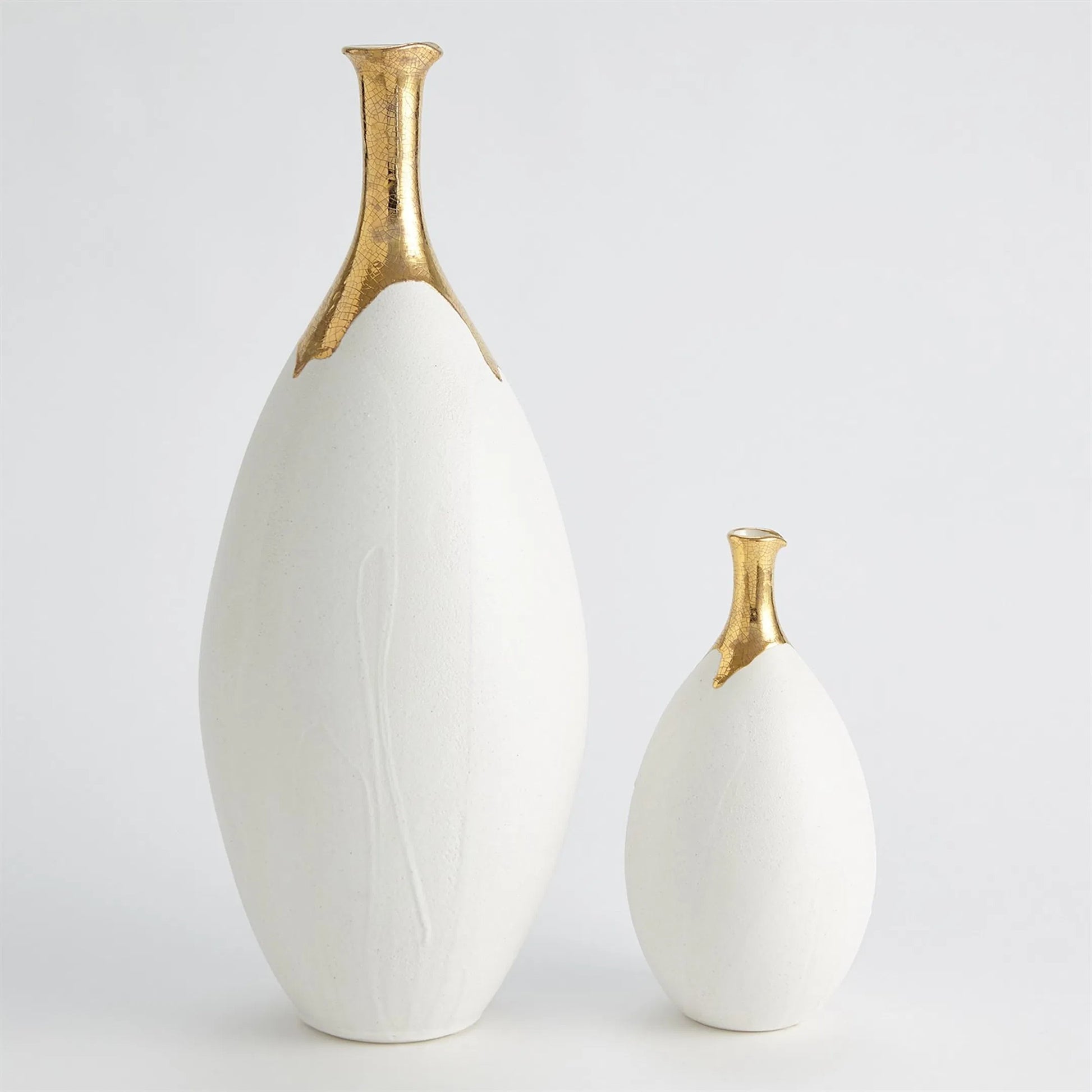 Dipped Golden Crackle/White Cylinder Vase by Global Views in white and gold. Made from unique in a modern style.