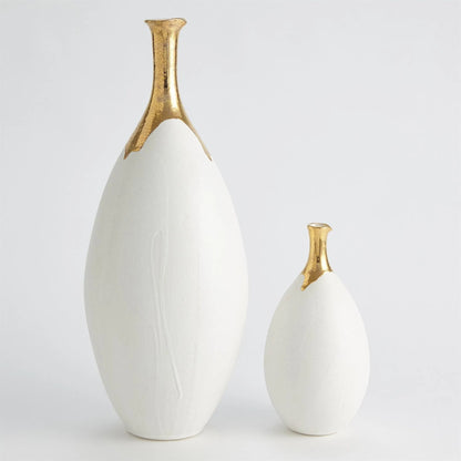 Dipped Golden Crackle/White Sphere Vase by Global Views in white and gold. Made from unique in a modern style.