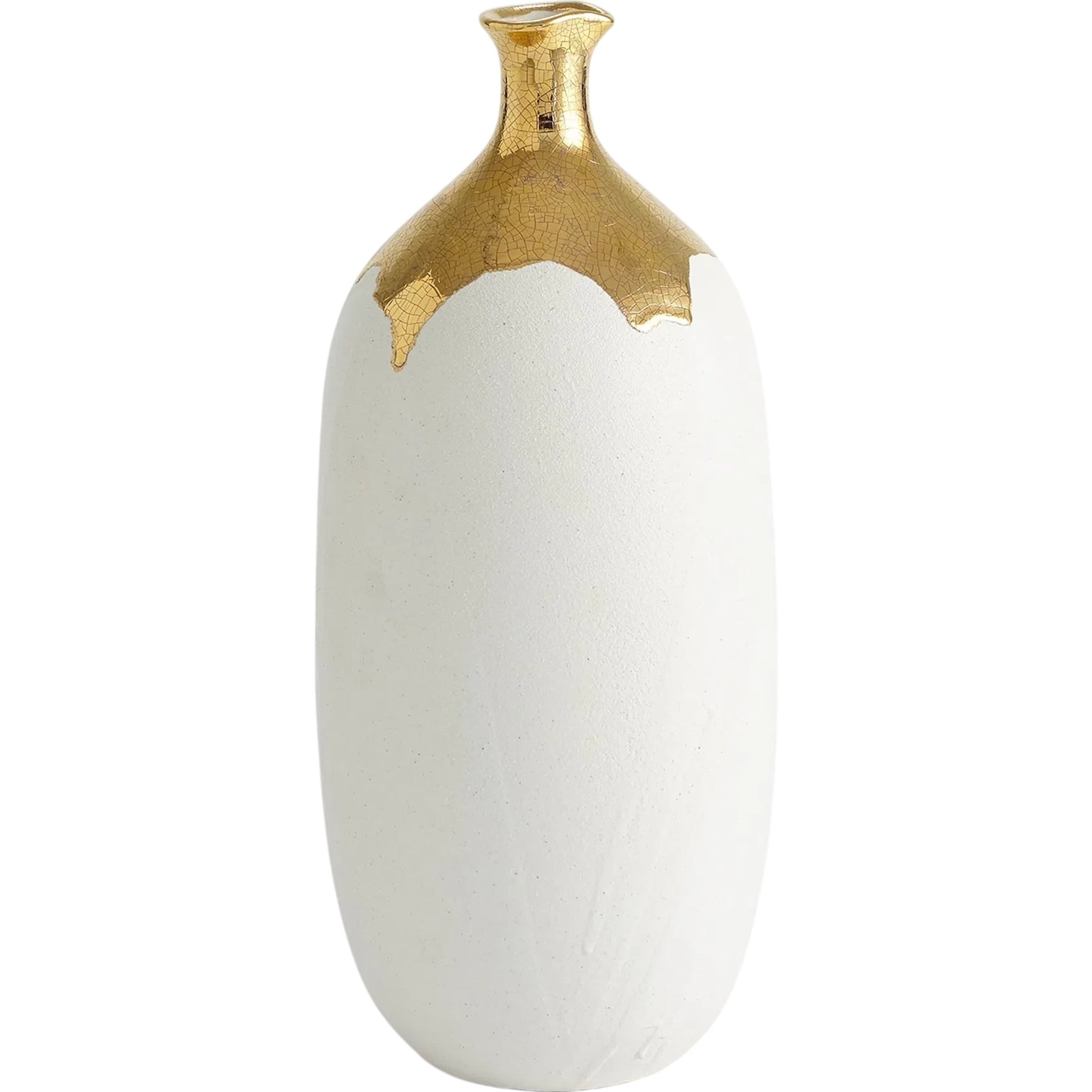 Dipped Golden Crackle/White Cylinder Vase by Global Views in white and gold. Made from unique in a modern style.