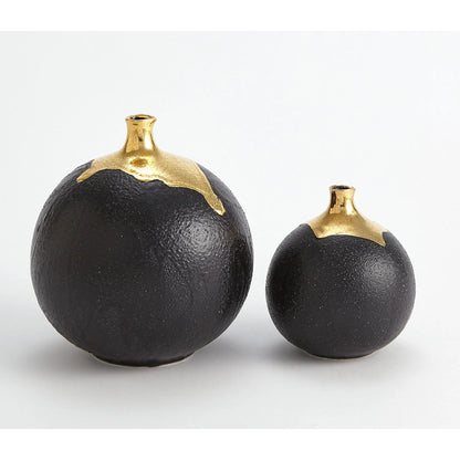 Dipped Golden Crackle/Black Sphere Vase by Global Views in black and gold. Made from unique in a modern style.