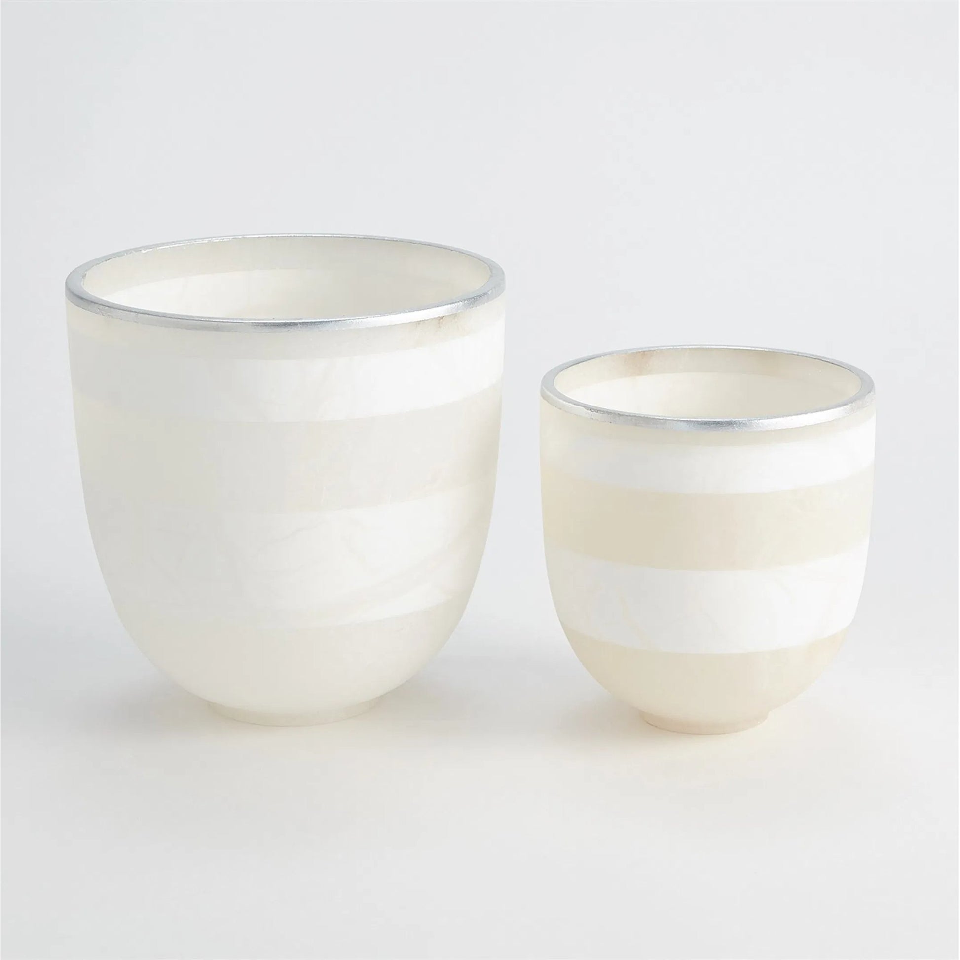 Striped Alabaster Bowl by Global Views in white and gold. Made from unique in a unique style.
