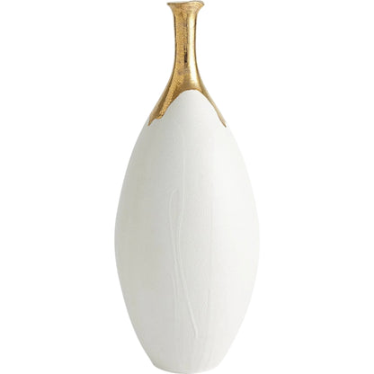 Dipped Golden Crackle/White Cylinder Vase by Global Views in white and gold. Made from unique in a modern style.