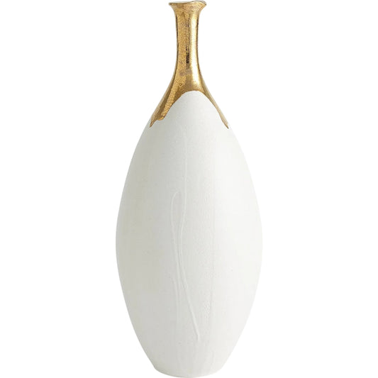 Dipped Golden Crackle/White Slender Vase by Global Views in white and gold. Made from unique in a unique style.