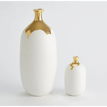 Dipped Golden Crackle/White Cylinder Vase by Global Views in white and gold. Made from unique in a modern style.