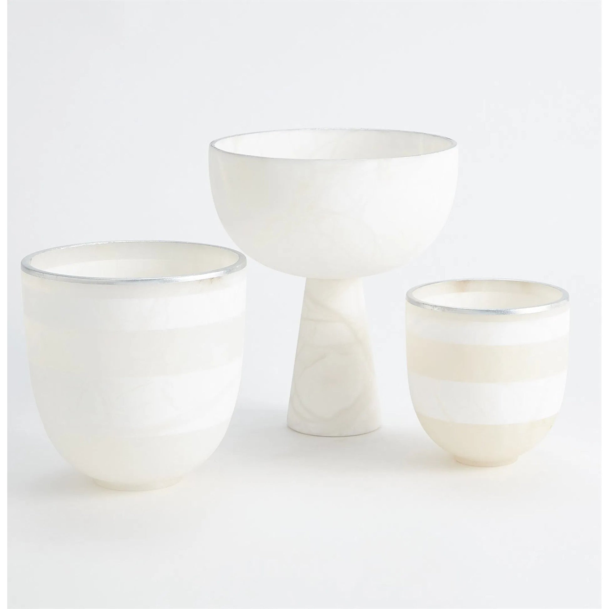 Striped Alabaster Bowl by Global Views in white and gold. Made from unique in a unique style.