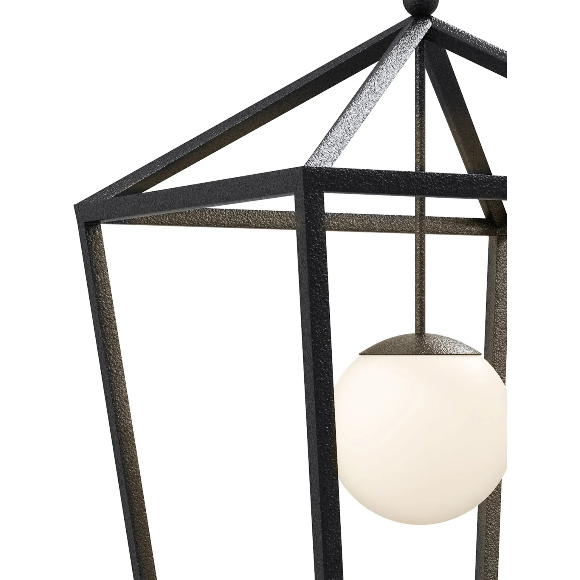 Denison Outdoor Lantern by Currey and Company in black, frosted white. Made from wrought iron, glass in a modern style.