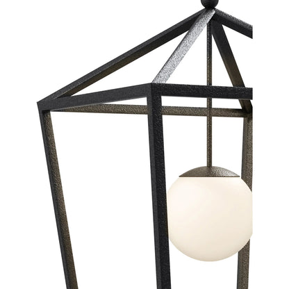 Denison Outdoor Lantern by Currey and Company in black, frosted white. Made from wrought iron, glass in a modern style.