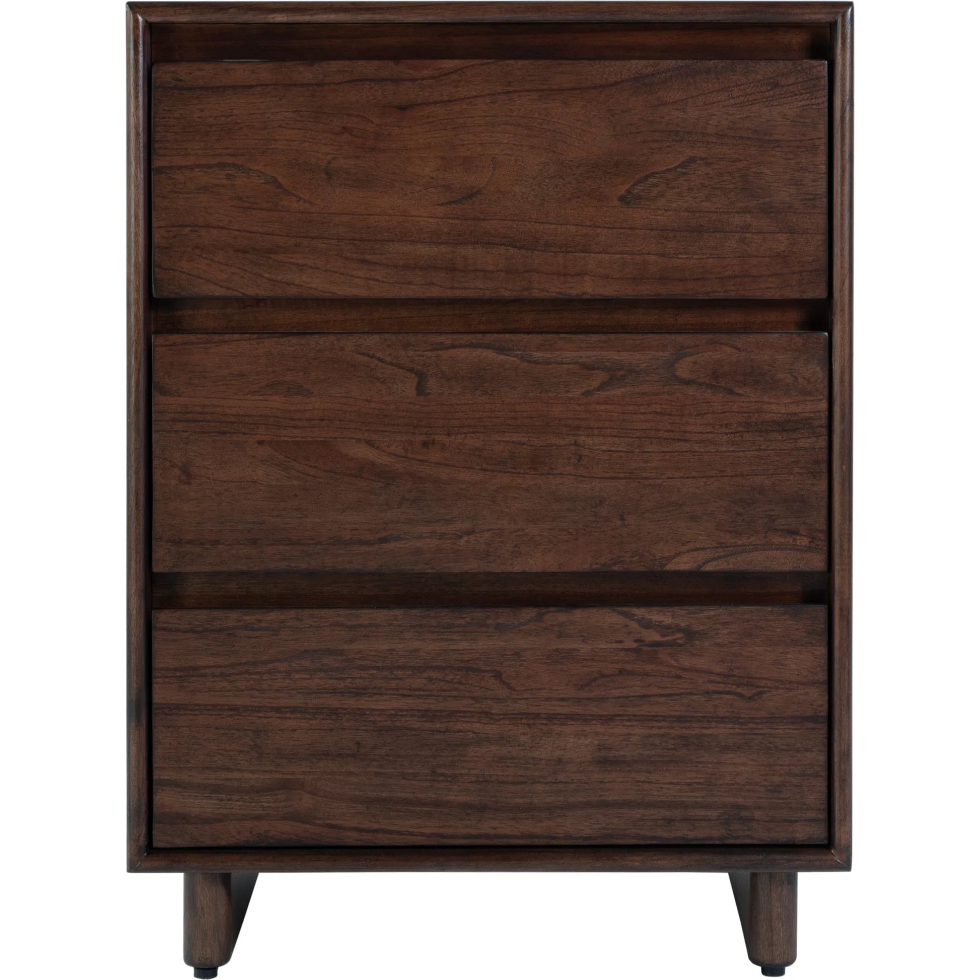 Halmstad Wood Panel 3-Drawer Nightstand by Butler Specialty Company in brown. Made from mdf, mindi wood and mindi veneers in a unique style.