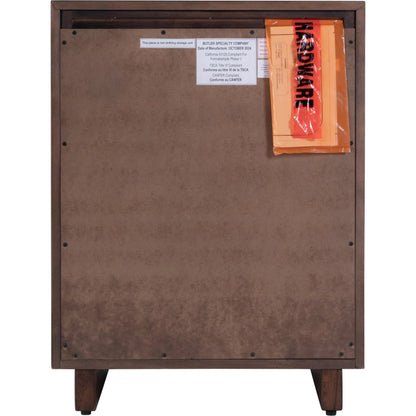 Halmstad Wood Panel 3-Drawer Nightstand by Butler Specialty Company in brown. Made from mdf, mindi wood and mindi veneers in a unique style.