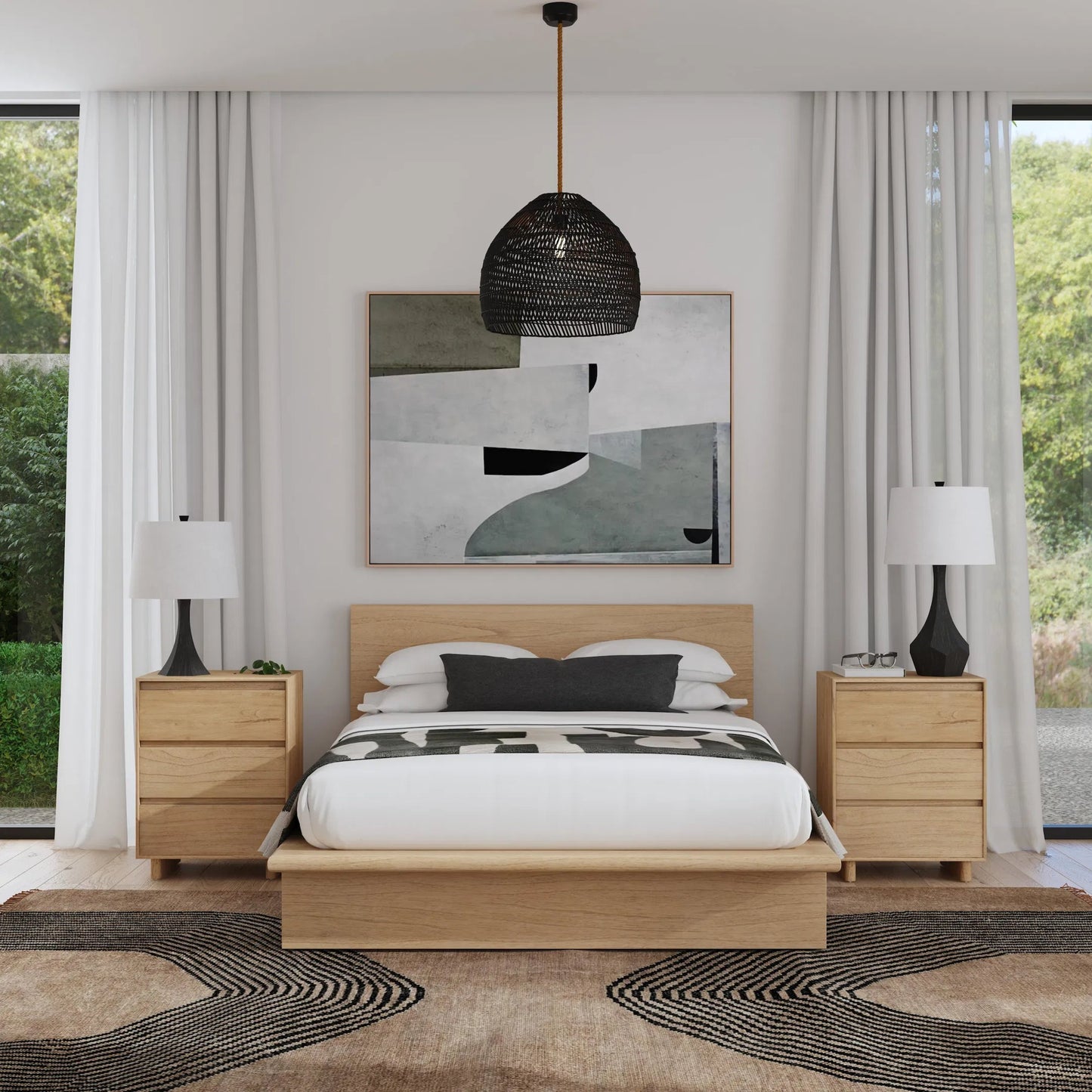 022 SI-2333948 | Lifestyle | Halmstad Wood Platform Bed by Butler Specialty Company. Made from mindi wood, mdf, mindi veneer in a transitional style.