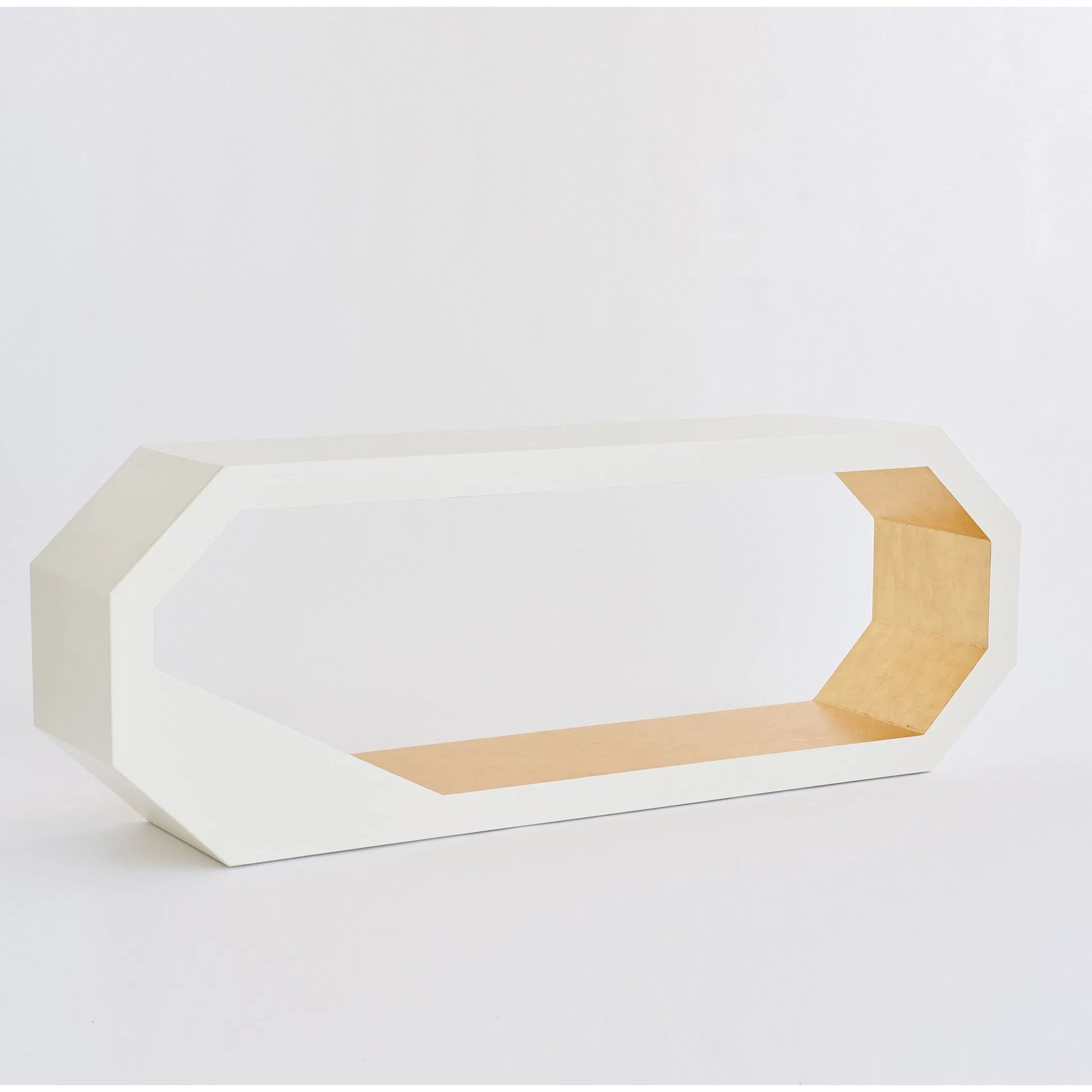 Facet Console by Global Views in gold leaf, polyurethane lacquer inner wood, ivory, polyurethane lacquer outer wood. Made from mdf, pine in a modern style.