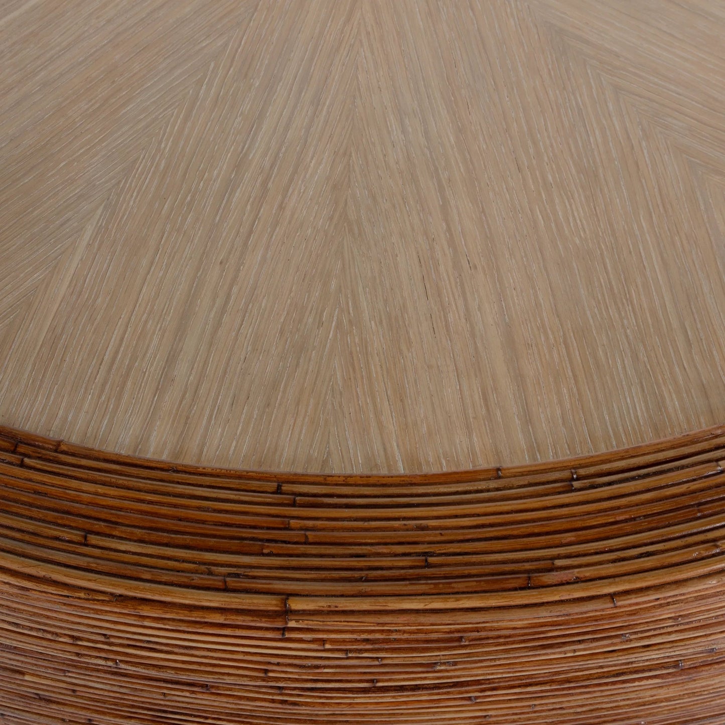 003 SI-2324904 | Additional Silo | Harding Drum Coffee Table by Butler Specialty Company in brown. Made from gmelina solids, veneer arorog (skinned rattan), stainless steel in a traditional style.