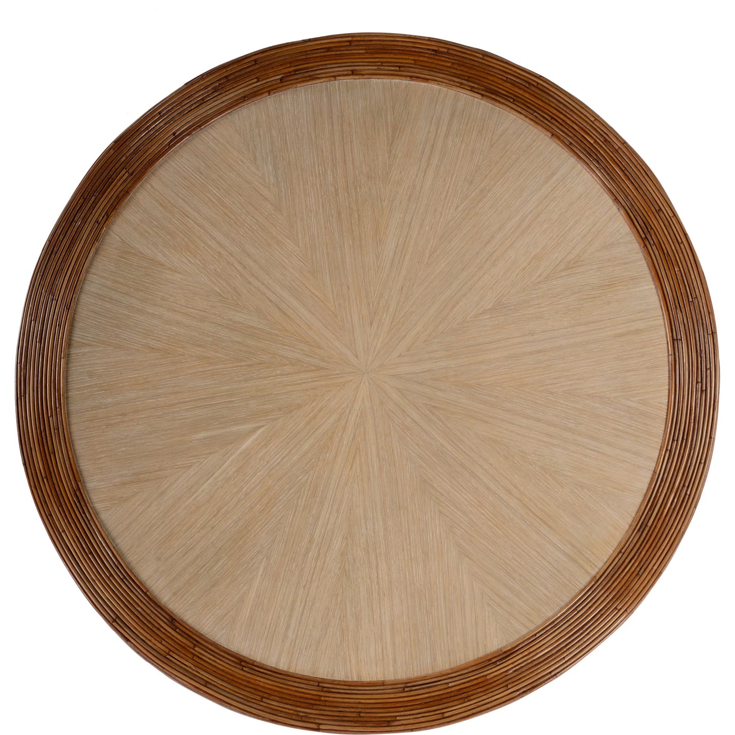 004 SI-2324904 | Additional Silo | Harding Drum Coffee Table by Butler Specialty Company in brown. Made from gmelina solids, veneer arorog (skinned rattan), stainless steel in a traditional style.