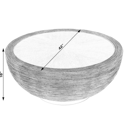 Harding Drum Coffee Table by Butler Specialty Company in brown. Made from gmelina solids, veneer arorog (skinned rattan), stainless steel in a traditional style.
