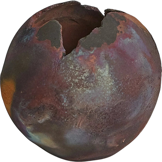 Fissure Open Ball by Global Views in raku. Made from ceramic raku in a rustic style.