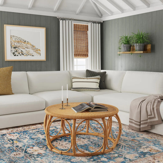 Savannah Round Woven Rattan Coffee Table by Butler Specialty Company in natural. Made from rattan in a unique style.