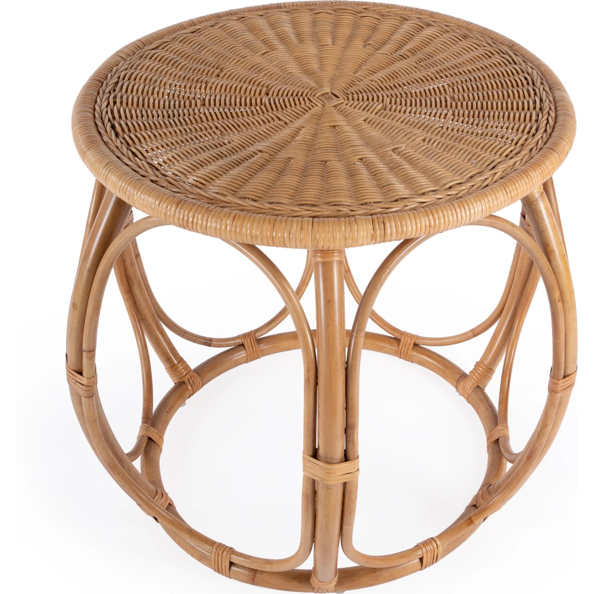 Savannah Round Woven Rattan End Table by Butler Specialty Company in natural. Made from rattan in a rustic style.