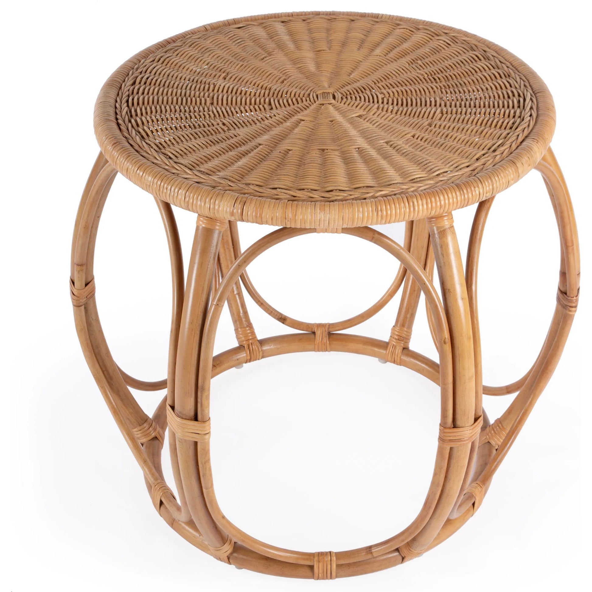 Savannah Round Woven Rattan End Table by Butler Specialty Company in natural. Made from rattan in a rustic style.
