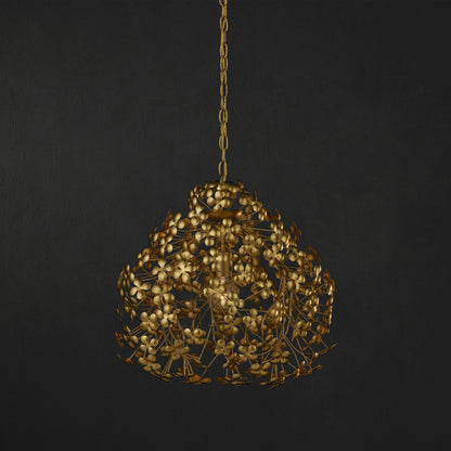 Cloverfield Pendant by Currey and Company in contemporary gold leaf. Made from wrought iron in a modern style.