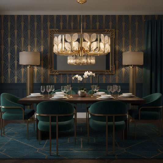 Brass Tax 11 Light Chandelier by Varaluz in gold. Made from steel in a unique style.