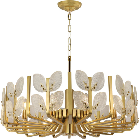 Brass Tax 11 Light Chandelier by Varaluz in gold. Made from steel in a unique style.