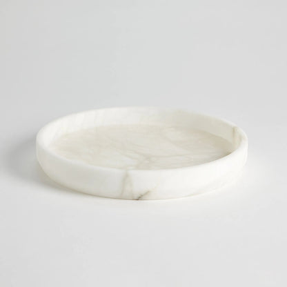 Alabaster Tapered Round Tray by Global Views in white. Made from alabaster in a modern style.