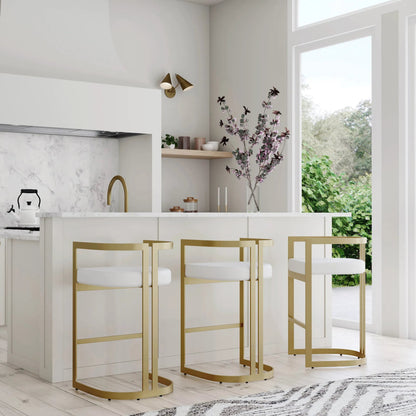 Clarence Bar Height Stool by Butler Specialty Company. Made from stainless steel, plyboard, foam, faux leather in a modern style.