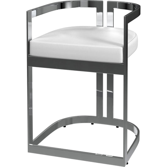 Clarence Dining Stool by Butler Specialty Company in white. Made from stainless steel, plyboard, foam, faux leather in a unique style.