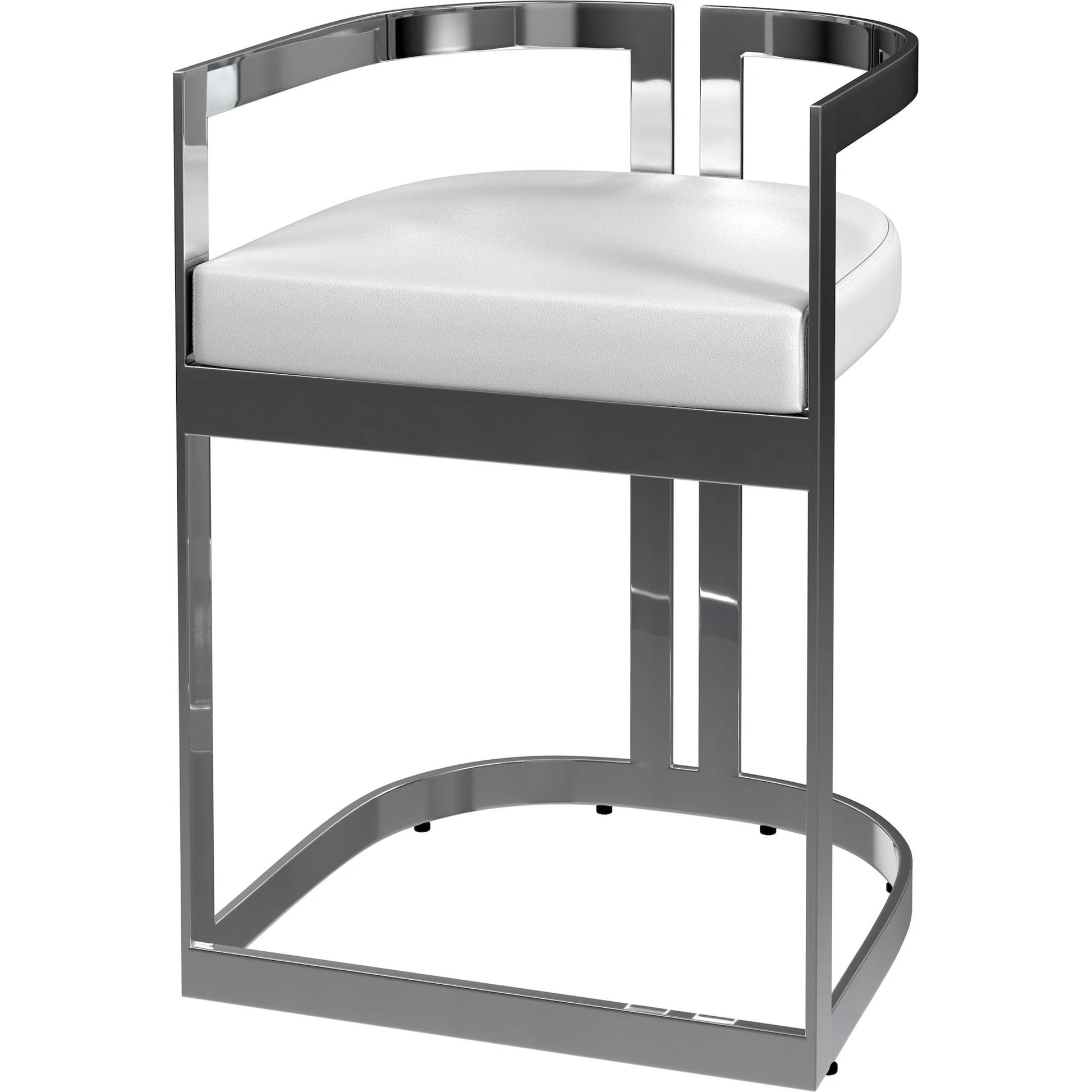 Clarence Dining Stool by Butler Specialty Company. Made from stainless steel, plyboard, foam, faux leather in a modern style.