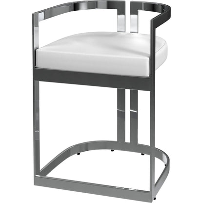 Clarence Dining Stool by Butler Specialty Company. Made from stainless steel, plyboard, foam, faux leather in a modern style.