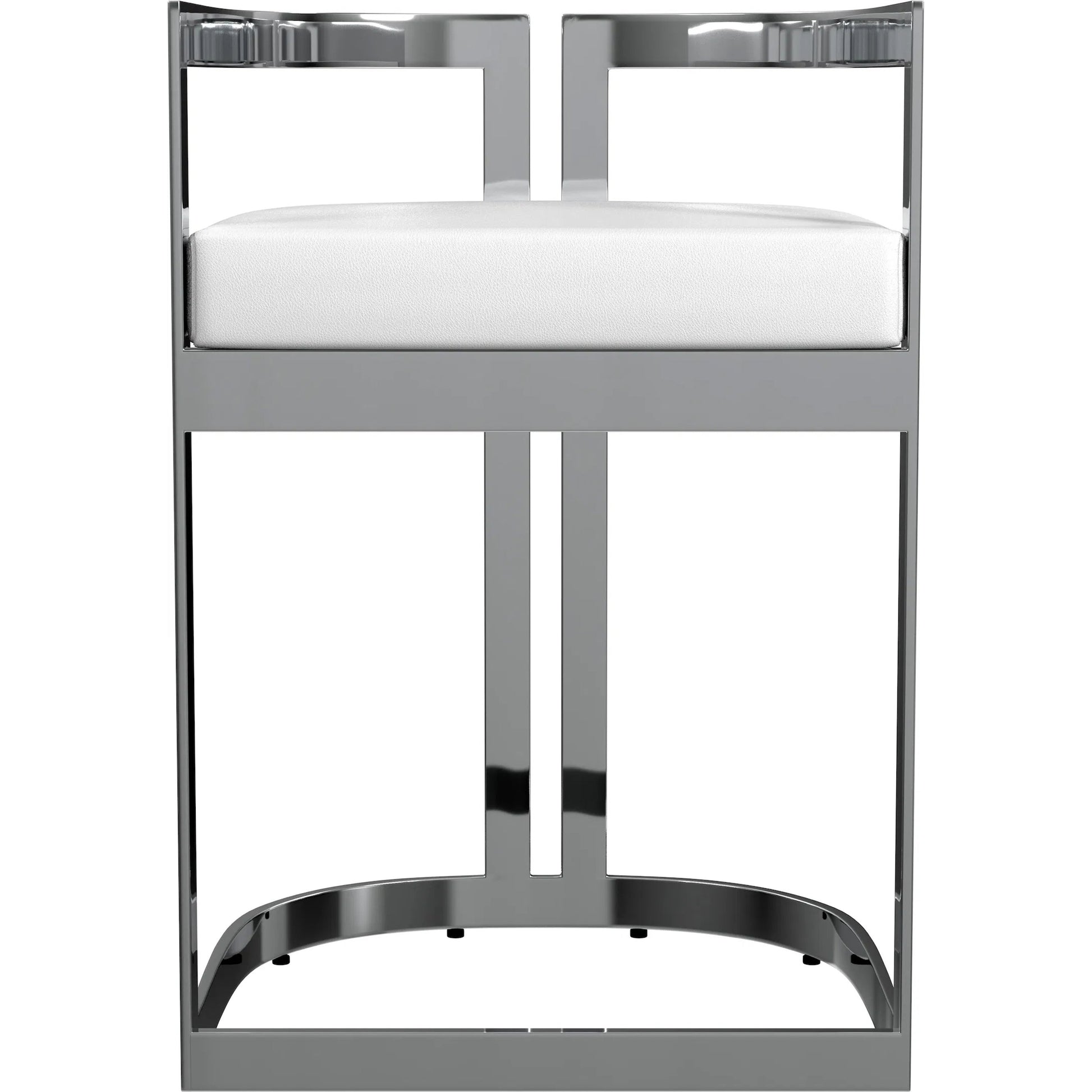 Clarence Dining Stool by Butler Specialty Company. Made from stainless steel, plyboard, foam, faux leather in a modern style.