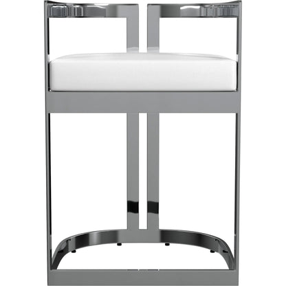 Clarence Dining Stool by Butler Specialty Company. Made from stainless steel, plyboard, foam, faux leather in a modern style.