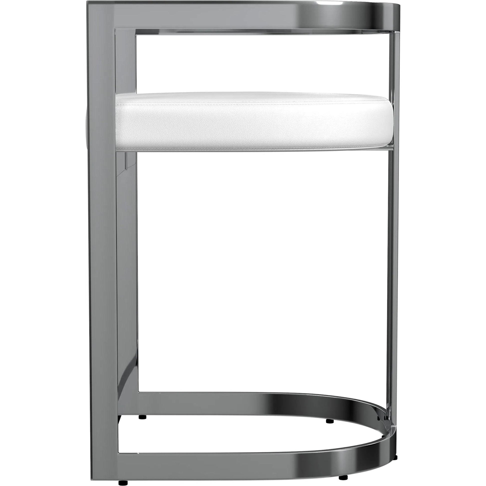 Clarence Dining Stool by Butler Specialty Company. Made from stainless steel, plyboard, foam, faux leather in a modern style.