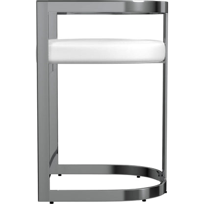 Clarence Dining Stool by Butler Specialty Company. Made from stainless steel, plyboard, foam, faux leather in a modern style.